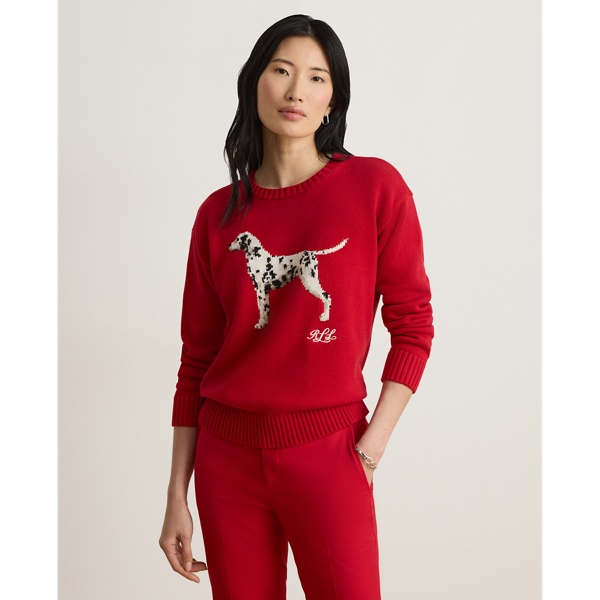 Intarsia-Knit Dalmatian Cotton Jumper