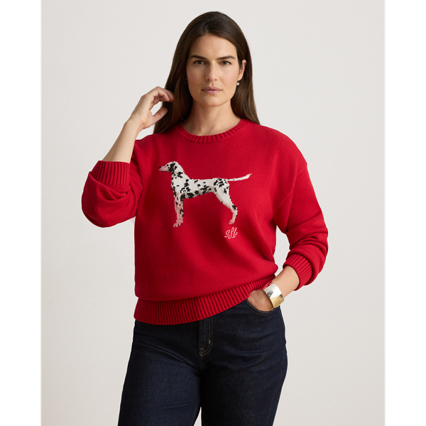 Intarsia-Knit Dalmatian Cotton Jumper