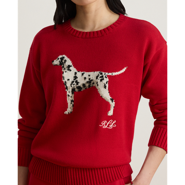 Intarsia-Knit Dalmatian Cotton Jumper