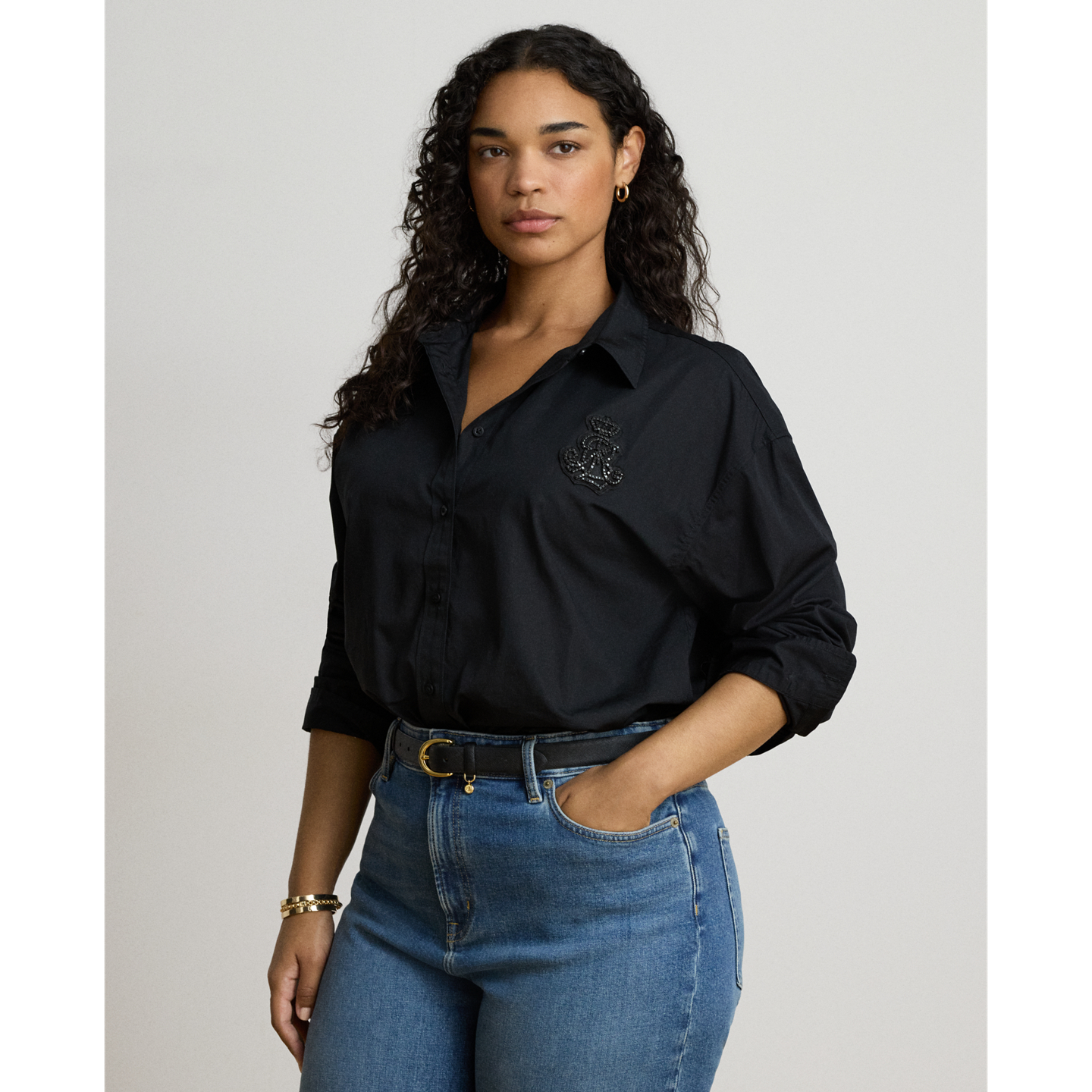 Женская рубашка Ralph Lauren Relaxed Fit Rhinestone-Bullion, цвет: Чёрный — фото 5