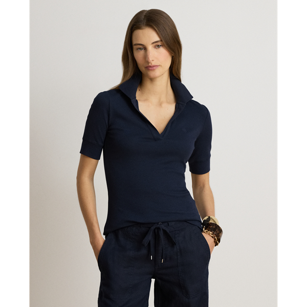 Jersey Elbow Sleeve Collared Top