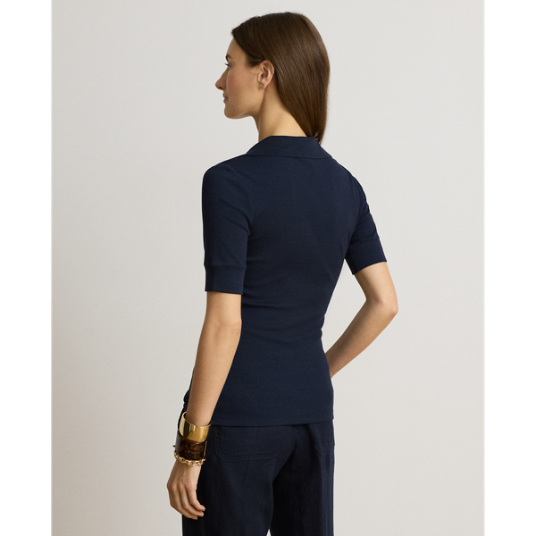 Jersey Elbow Sleeve Collared Top