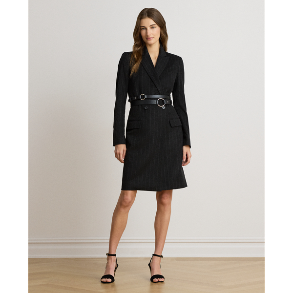 Striped Double-Breasted Wool-Blend Dress