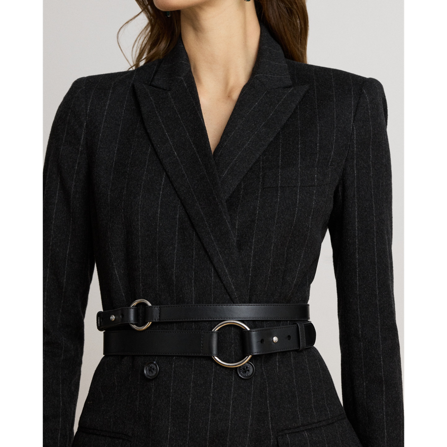 Женское платье Lauren Ralph Lauren Striped Double-Breasted Wool-Blend, цвет: Угольный серый / Кремовый — фото 3