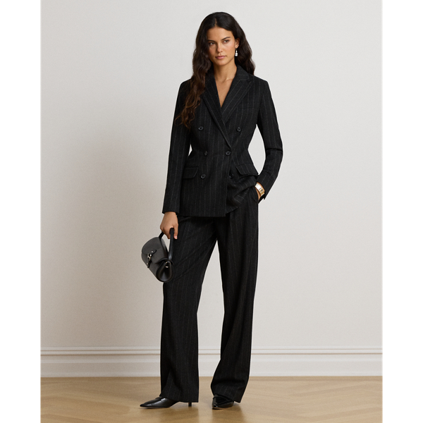Pinstripe Double-Breasted Flannel Blazer