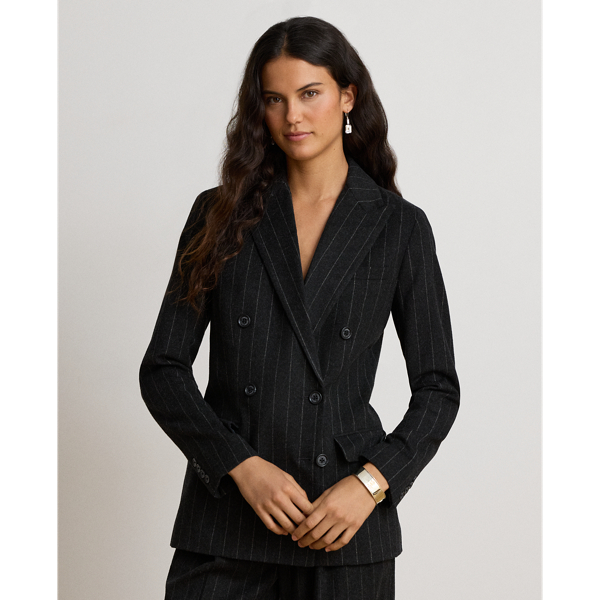 Pinstripe Double-Breasted Flannel Blazer