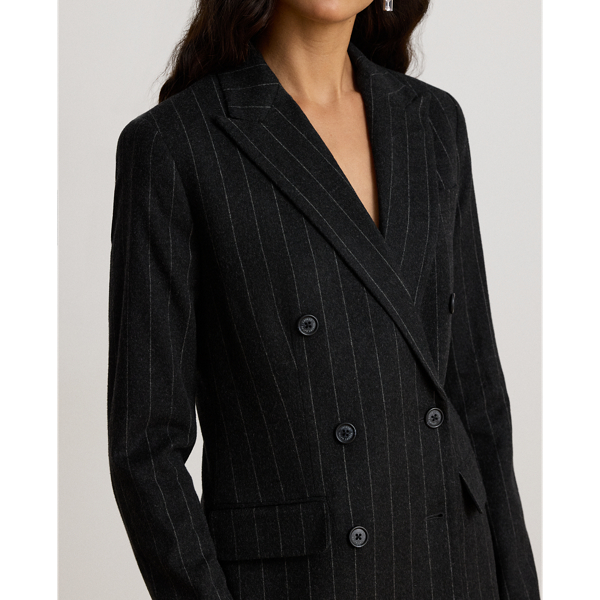 Pinstripe Double-Breasted Flannel Blazer