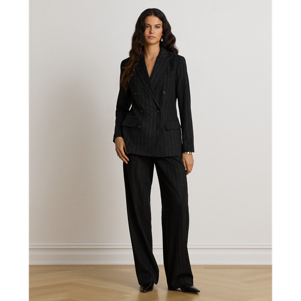 Pinstripe Double-Breasted Flannel Blazer