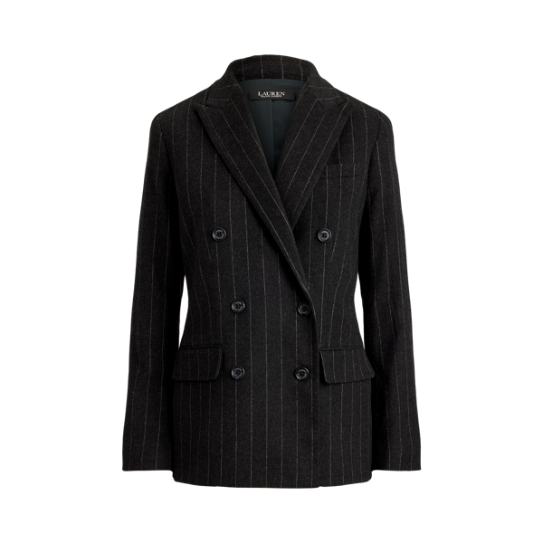 Pinstripe Double-Breasted Flannel Blazer