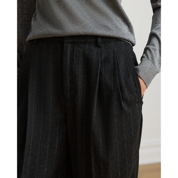 Pinstripe Pleated Flannel Tapered Pant