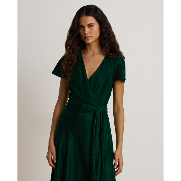 Belted Velvet Surplice Dress