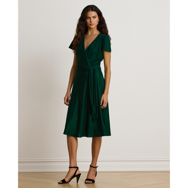 Belted Velvet Surplice Dress