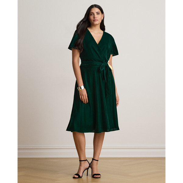Belted Velvet Surplice Dress