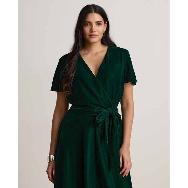 Belted Velvet Surplice Dress