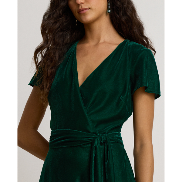 Belted Velvet Surplice Dress