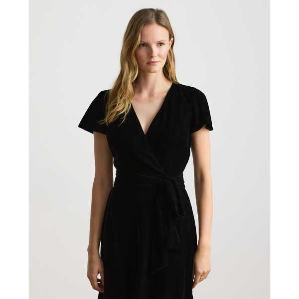 Belted Velvet Surplice Dress