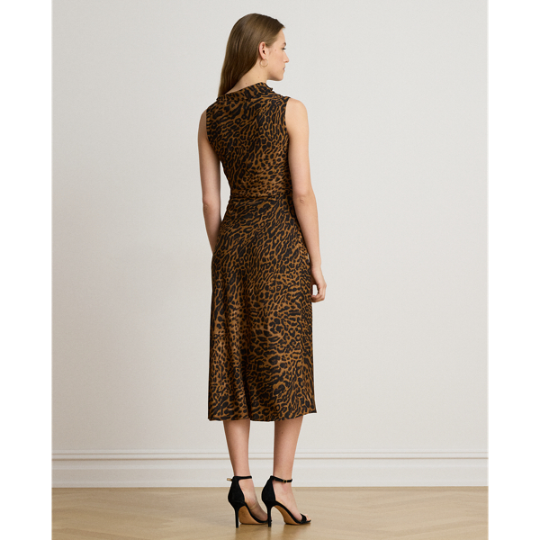 Tan Multi Ocelot-Print Pleated Crepe Dress Lauren 5