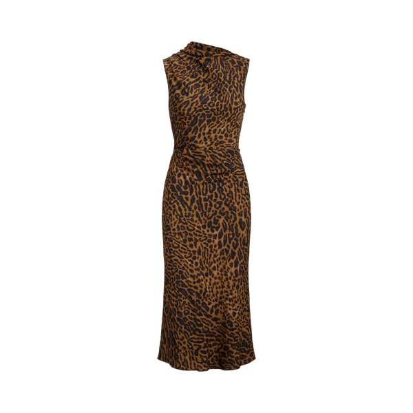 Tan Multi Ocelot-Print Pleated Crepe Dress Lauren 2