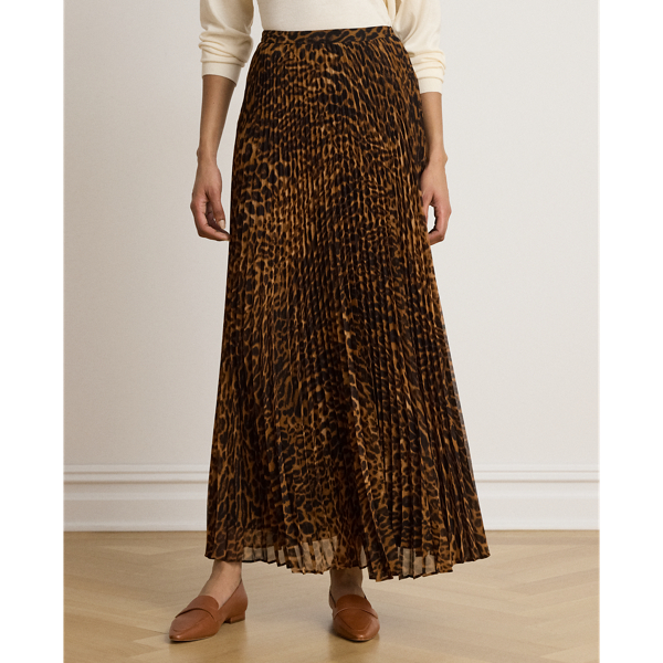 Ocelot-Print Pleated Chiffon Skirt
