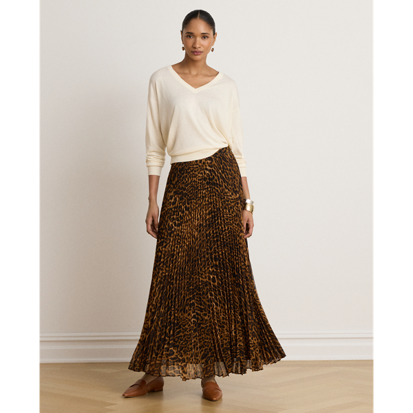 Ocelot-Print Pleated Chiffon Skirt