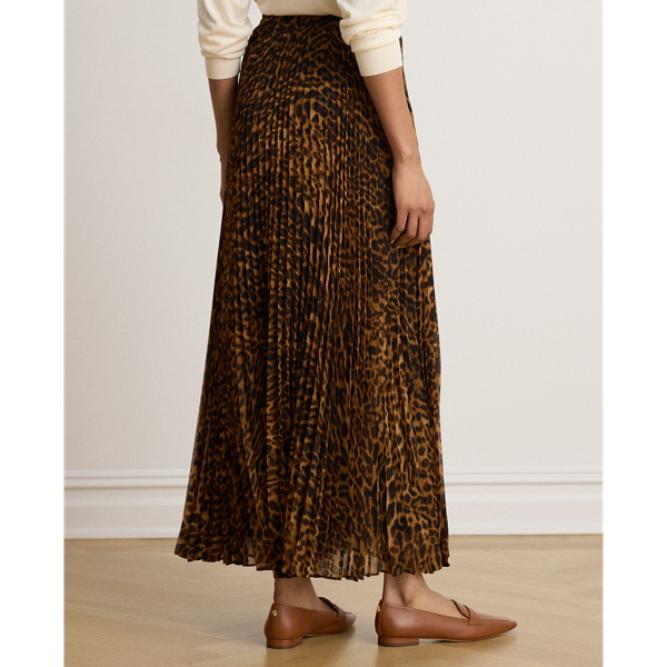 Ocelot-Print Pleated Chiffon Skirt