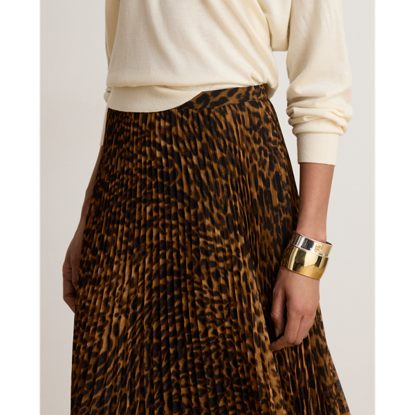 Ocelot-Print Pleated Chiffon Skirt