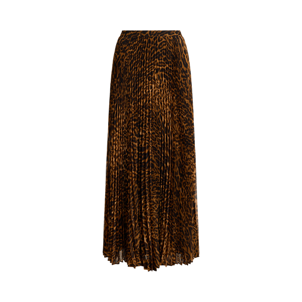 Ocelot-Print Pleated Chiffon Skirt