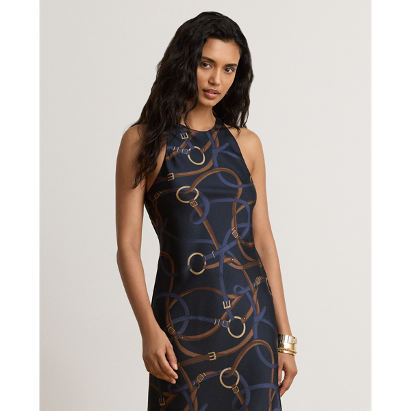 Belt Print Twill Sleeveless Dress