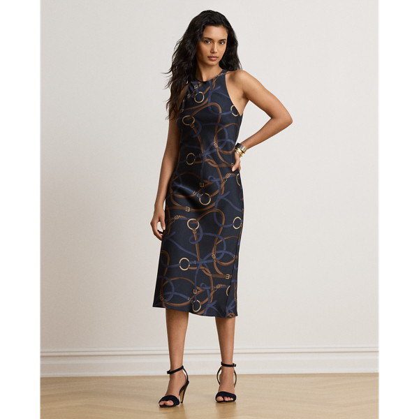 Belt Print Twill Sleeveless Dress