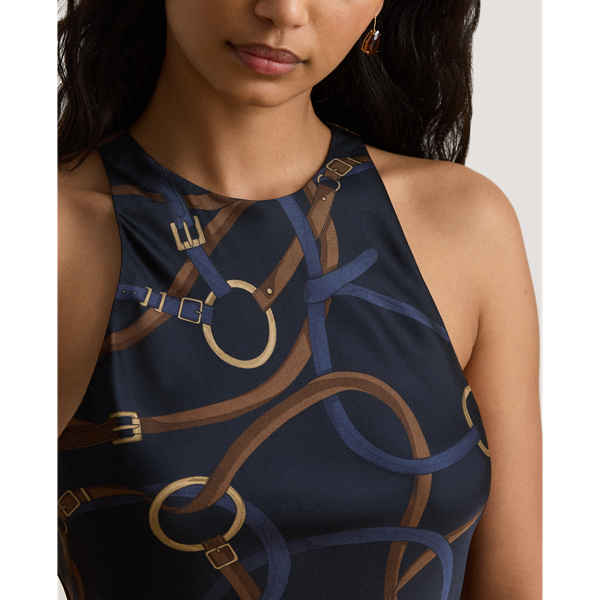 Belt Print Twill Sleeveless Dress