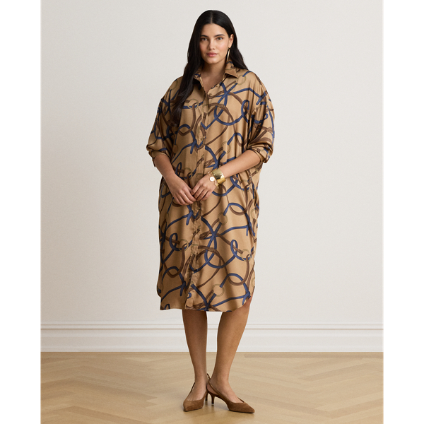 Camel Multi Belting-Print Twill Midi Shirtdress Lauren 7