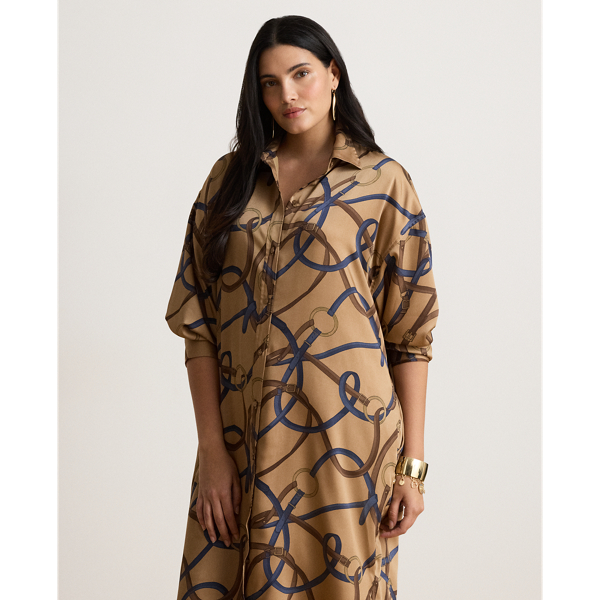 Camel Multi Belting-Print Twill Midi Shirtdress Lauren 8