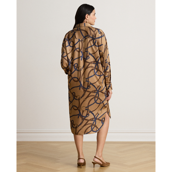 Camel Multi Belting-Print Twill Midi Shirtdress Lauren 9