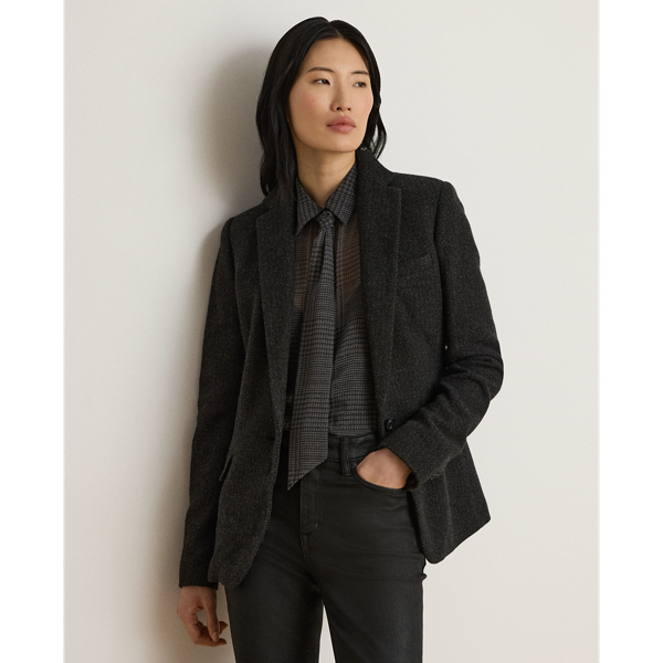 Wolmix tweed blazer met visgraatmotief