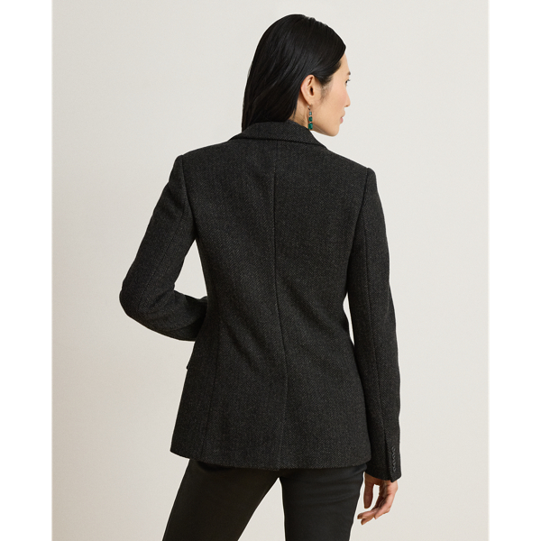 Wolmix tweed blazer met visgraatmotief