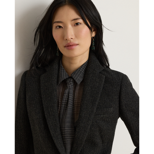 Wolmix tweed blazer met visgraatmotief