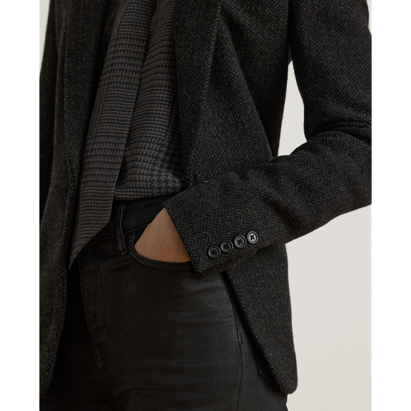Wolmix tweed blazer met visgraatmotief