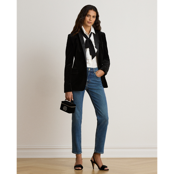 Satin-Trim Stretch Velvet Blazer