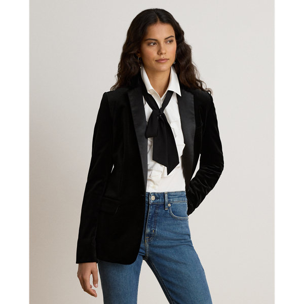 Satin-Trim Stretch Velvet Blazer