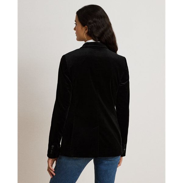 Satin-Trim Stretch Velvet Blazer