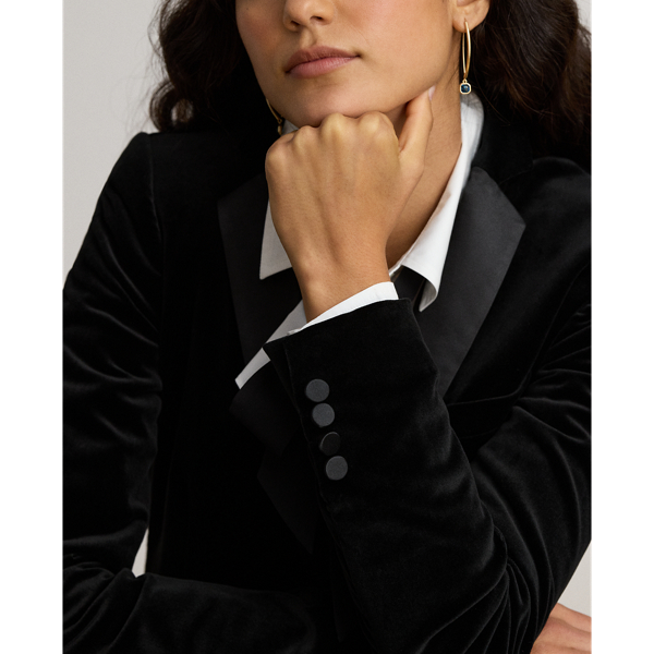 Satin-Trim Stretch Velvet Blazer