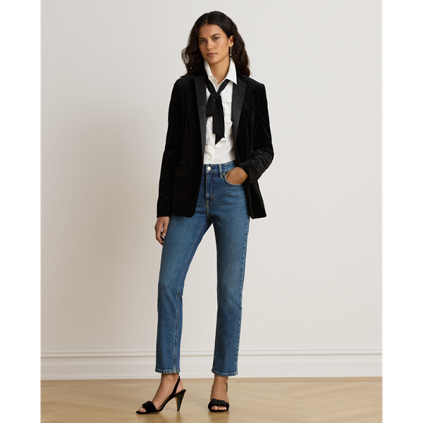 Satin-Trim Stretch Velvet Blazer