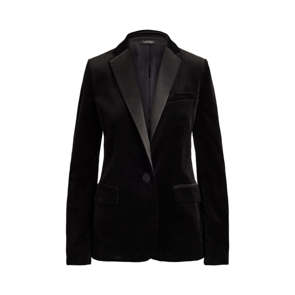 Satin-Trim Stretch Velvet Blazer