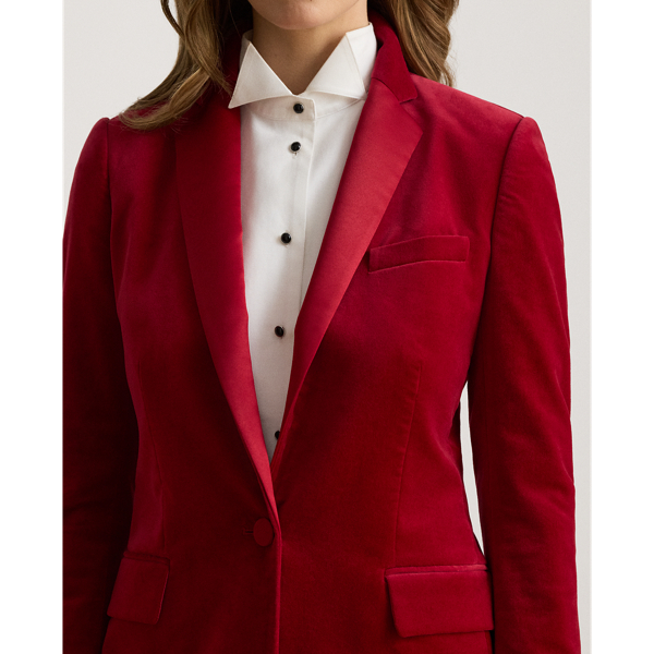 Satin-Trim Stretch Velvet Blazer