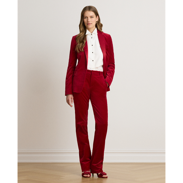 Satin-Trim Stretch Velvet Blazer