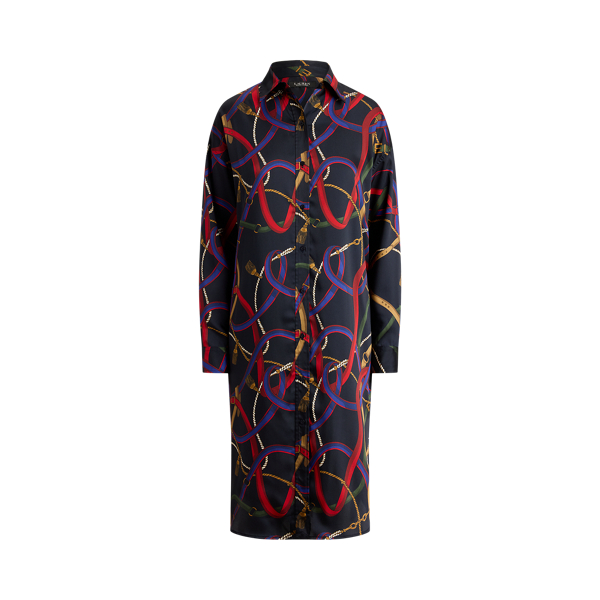 Belting-Print Twill Midi Shirtdress