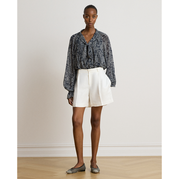 Blouse lavalli&egrave;re en georgette &agrave; motif