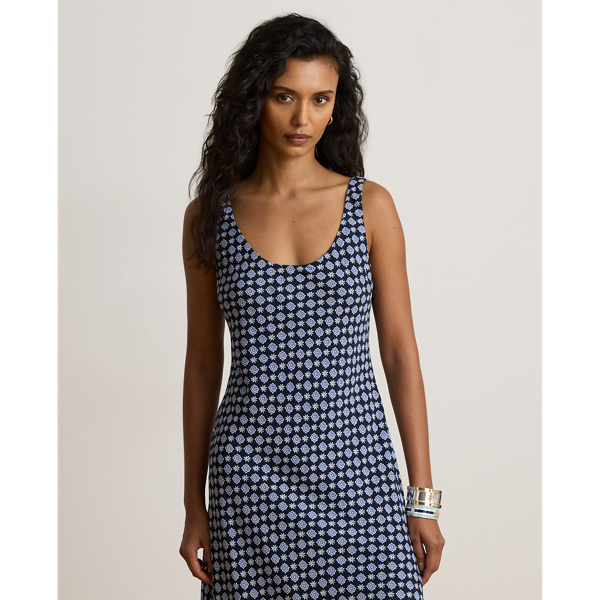 Sleeveless Foulard-Print Crepe Dress