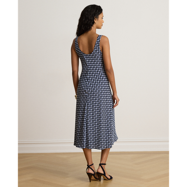 Sleeveless Foulard-Print Crepe Dress