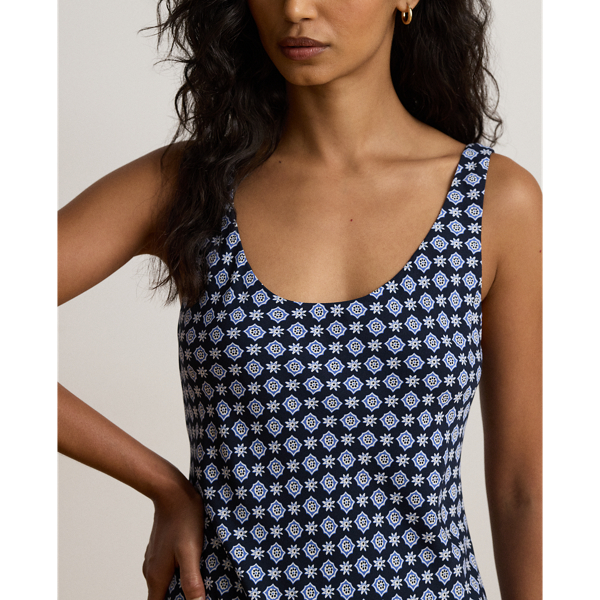 Sleeveless Foulard-Print Crepe Dress